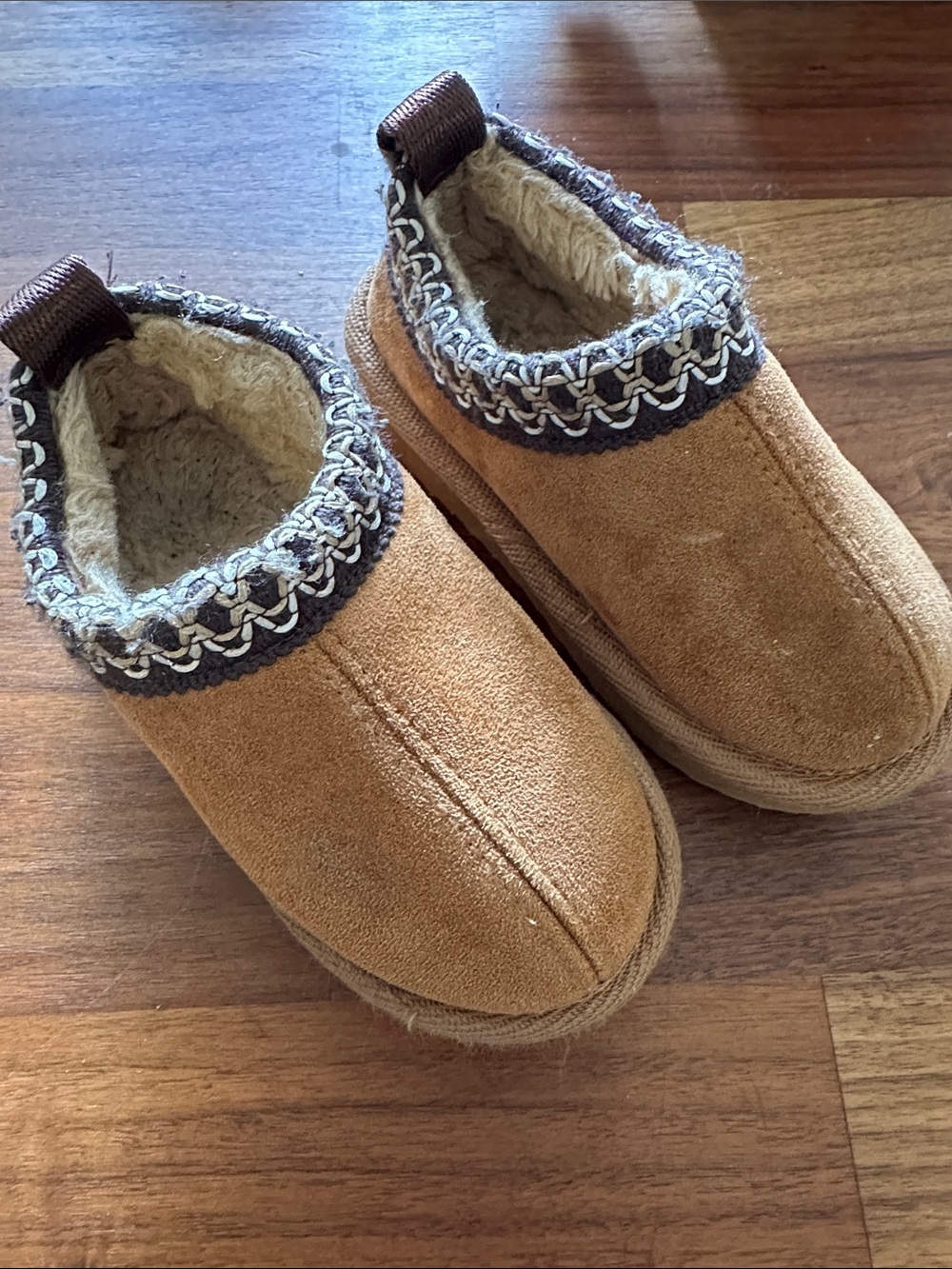 Toddler Cozy Tan Suede Fleece-Lined Slipper Clog